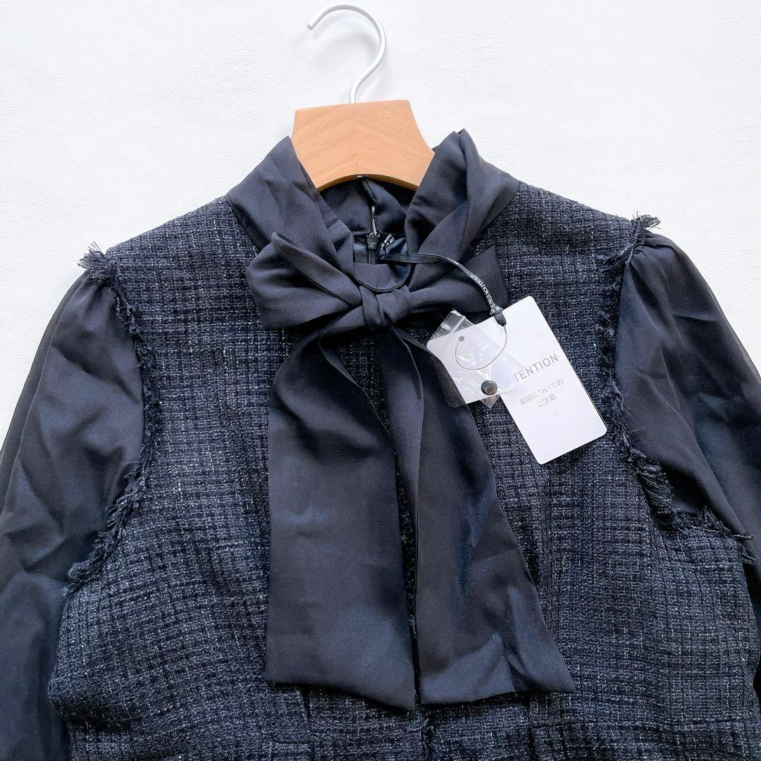 新品 ルイルエブティック ミックスツイードコンビ・ロングナローワンピースドレス