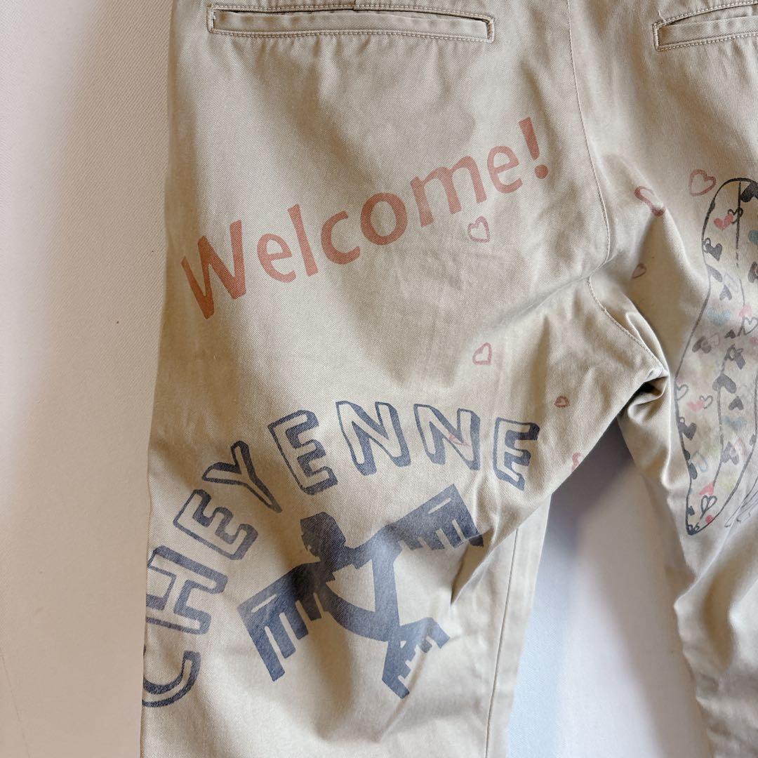 5825レミレリーフ チノパン 落書きプリント　日本製　メンズ　個性的　コットン