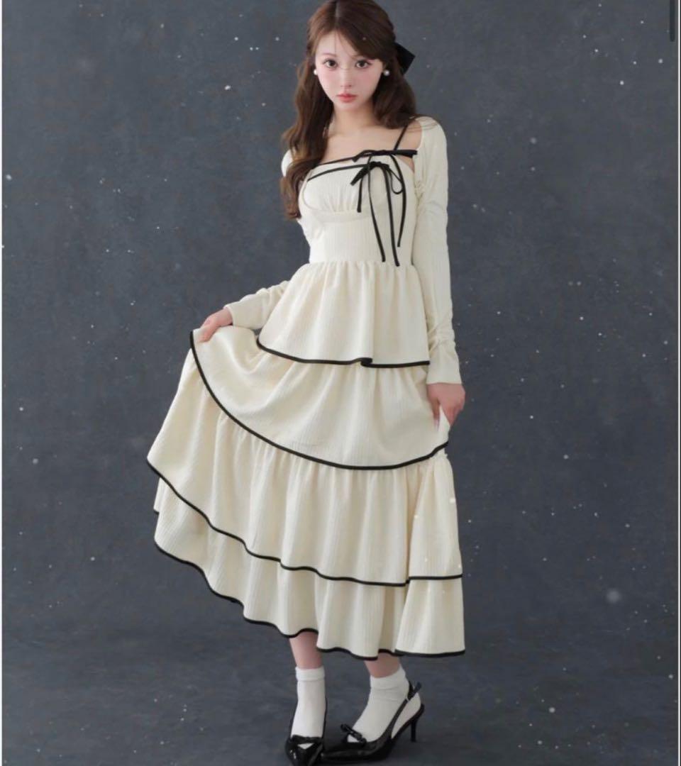 ワンピース M me eme Tiered ribbon ensemble onepiece