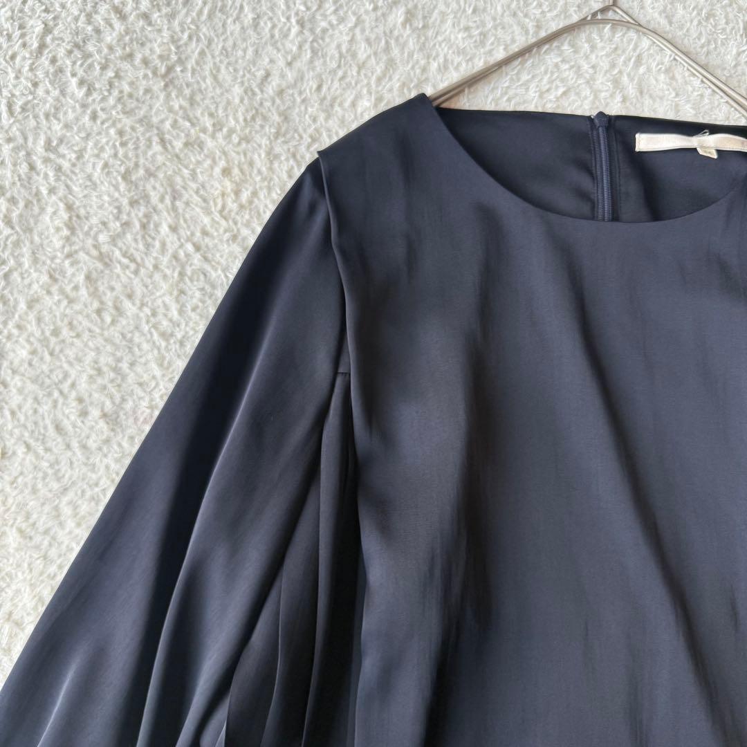 ジユウク プリーツロングワンピース サテン 大きいサイズ 44 ネイビー未使用級