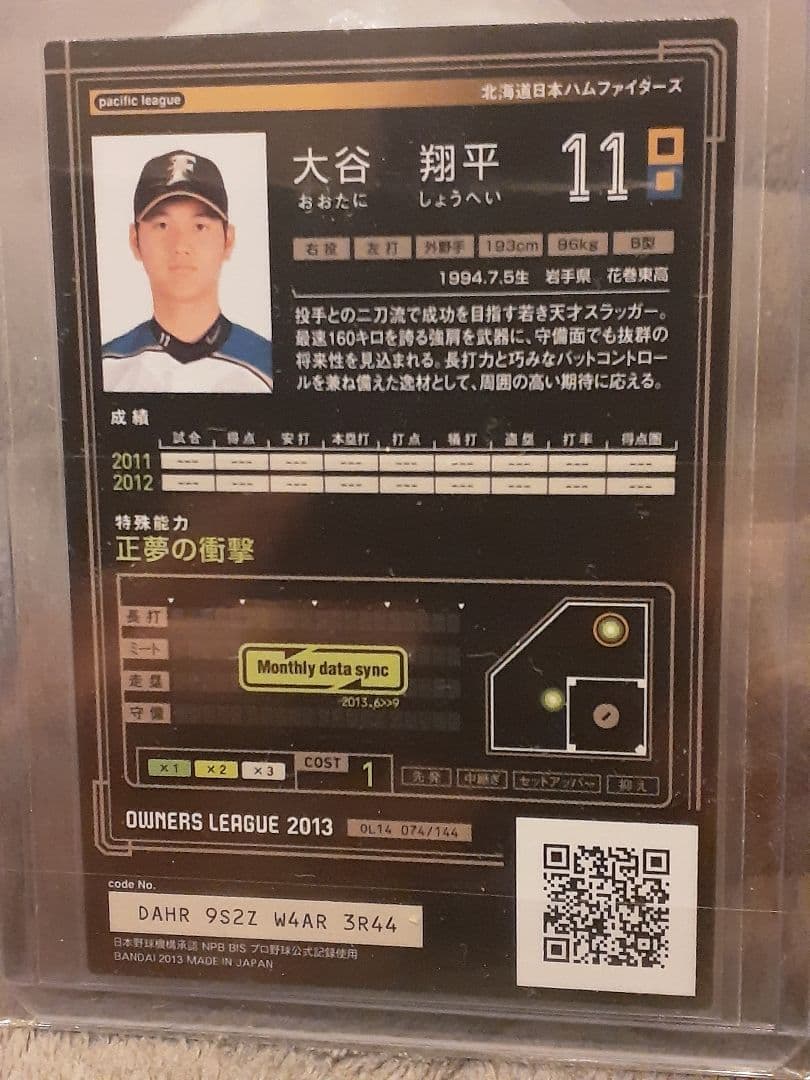 大谷翔平選手　ルーキーカード　2013　オーナーズリーグ　ホロカード【良品】
