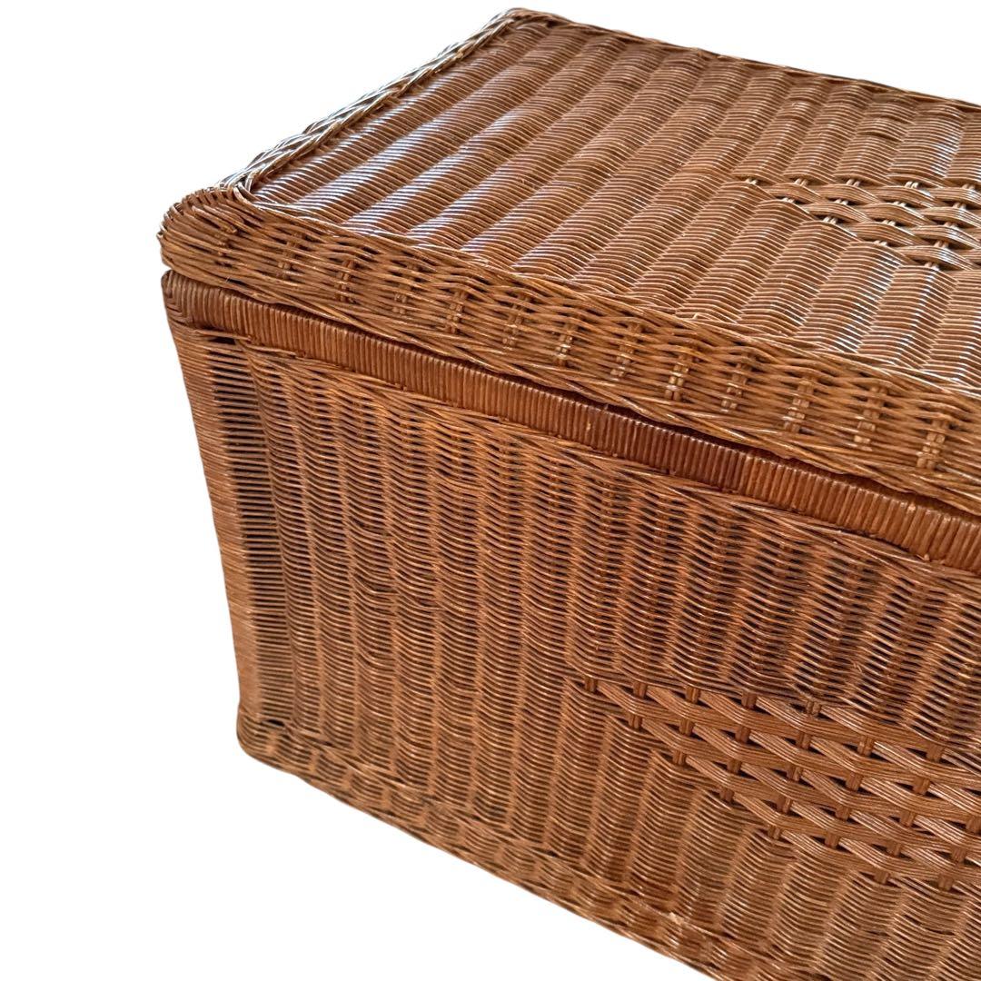 HR816 籐　ビンテージ　ラタン 大型収納 トランク蓋付き収納