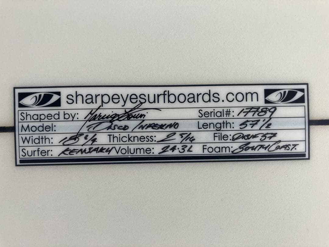 k*i様 シャープアイ　ディスフェルノ　5'7\" 1/2 24.3ℓ