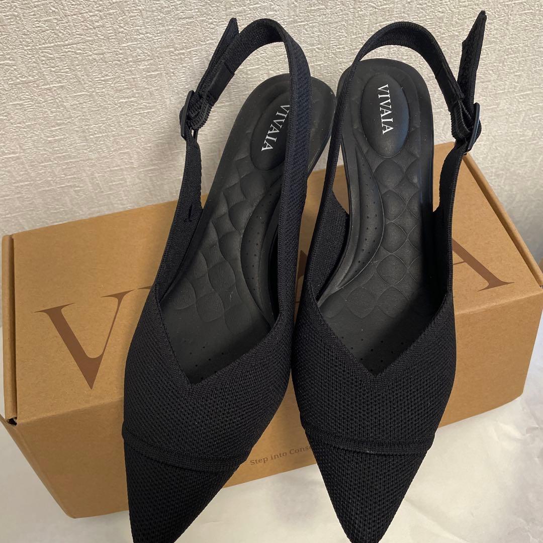 人気　ほぼ新品！VIVAIA 黒 スリングバック ポインテッドトゥ サンダル