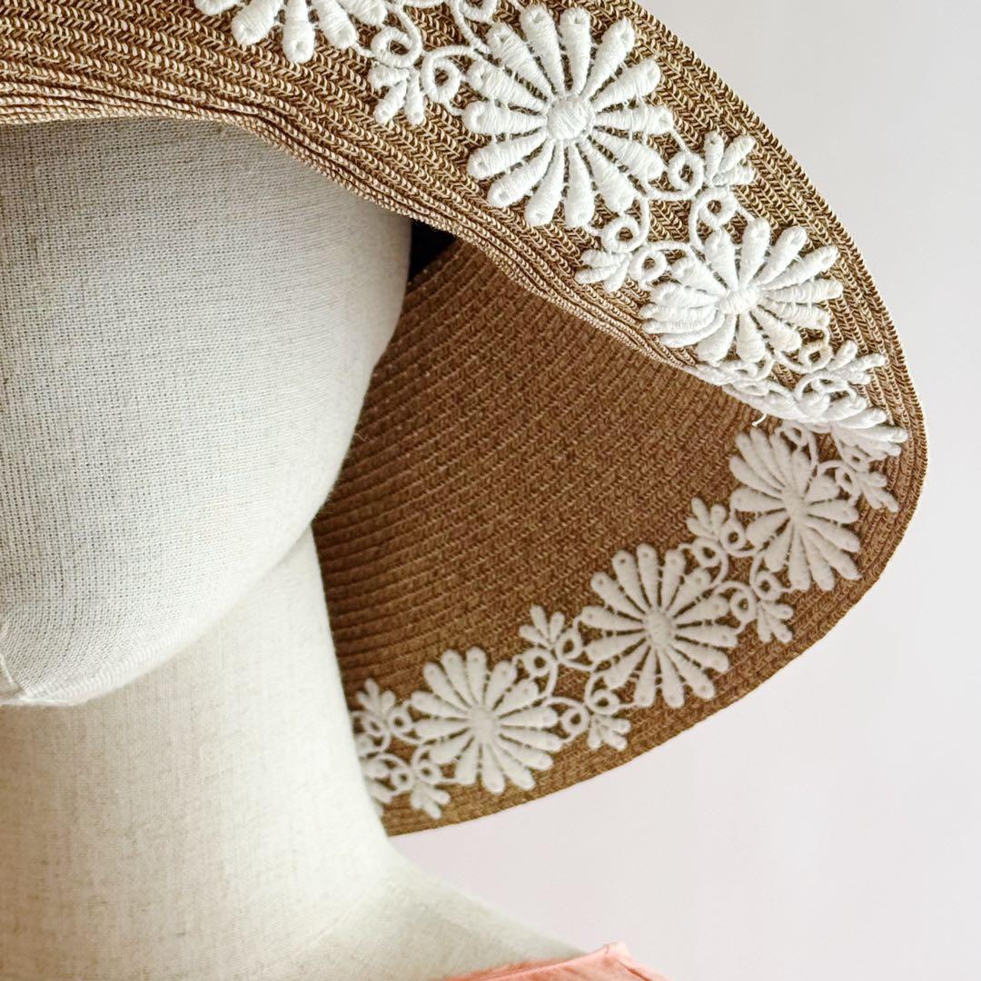 美品 アシーナニューヨーク レース 麦わら帽子 ATHENA NEW YORK