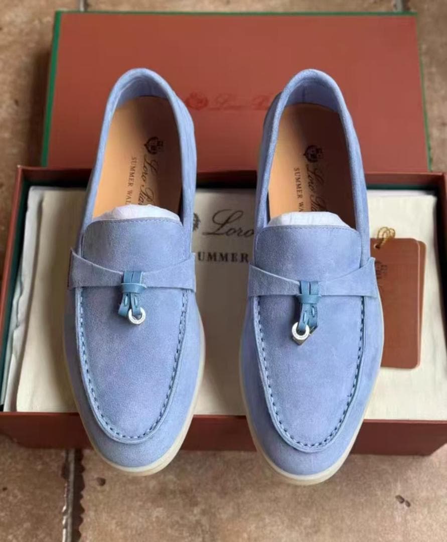 Loro Piana ライトブルー スエード モカシン 38