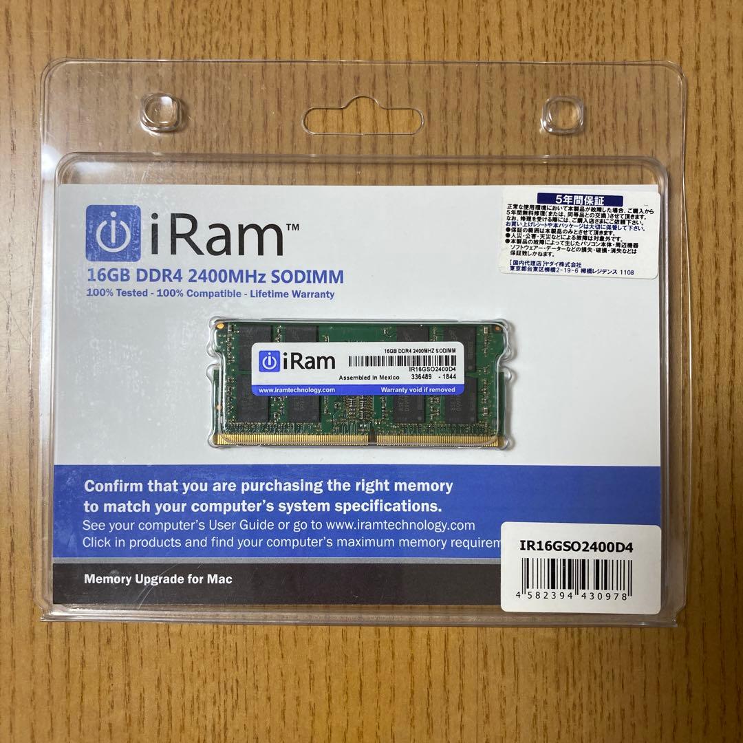 未使用 iRam DDR4 SO-DIMM 16GB メモリ 2400MHz