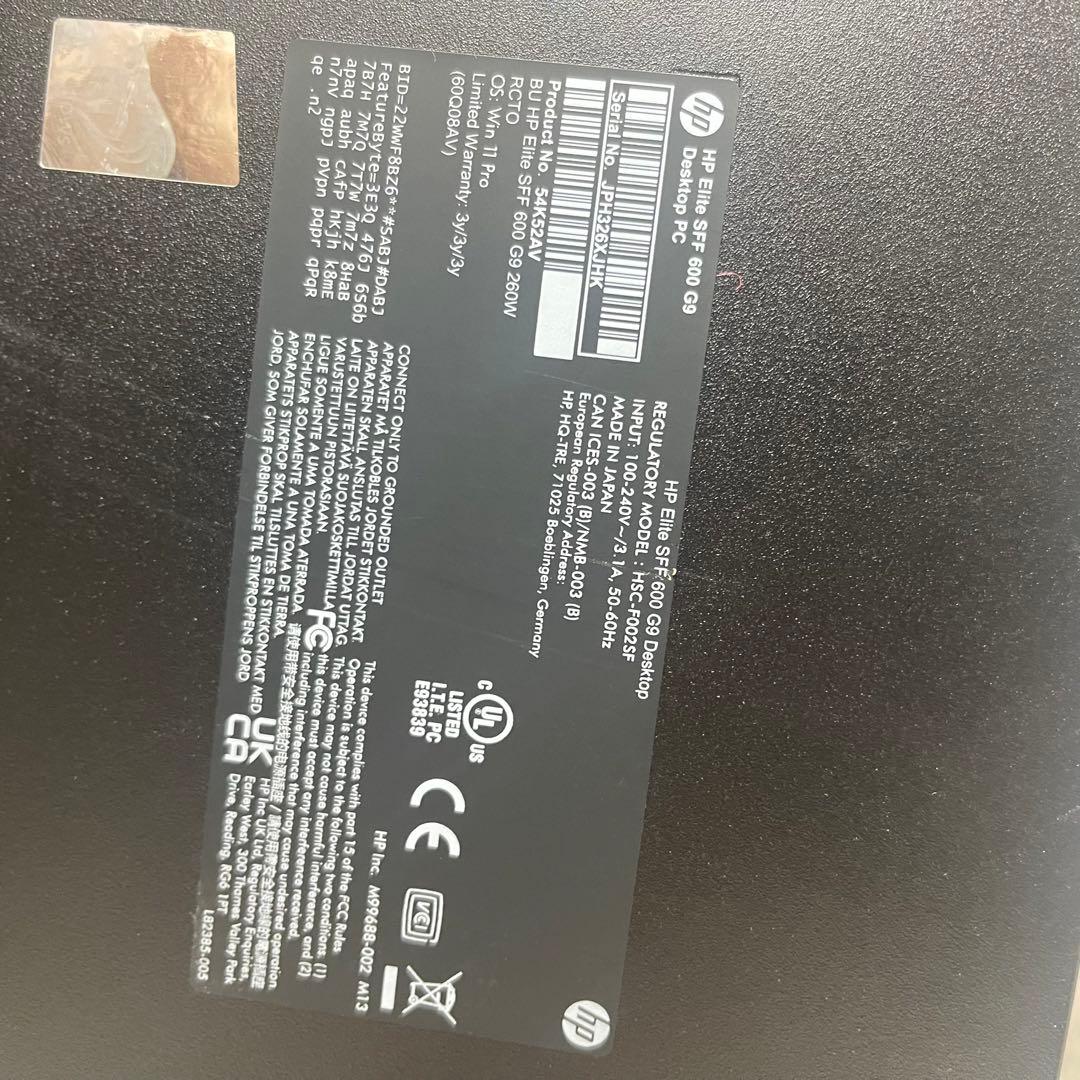 HPElite SFF 600 G9デスクトップ12世代 i7 16GB 1TB