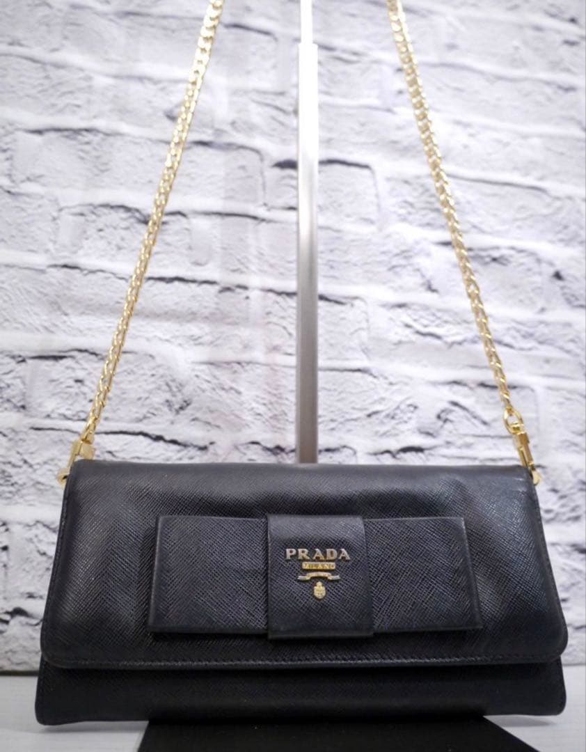 ◆ PRADA プラダ サフィアーノレザー ショルダーウォレット バッグ 長財布