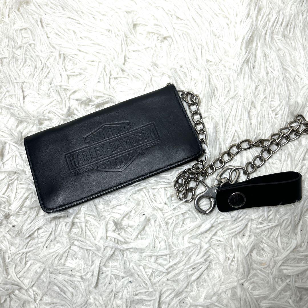 【美品】ハーレーダビットソン　長財布　チェーンウォレット　レザー　ブラック