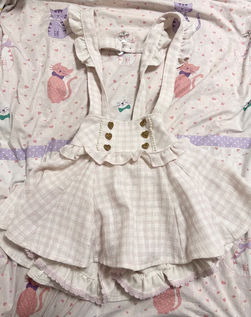 LIZLISAリズリサ ギンガムチェックツイードサスペンダー付きスカパン　ピンク