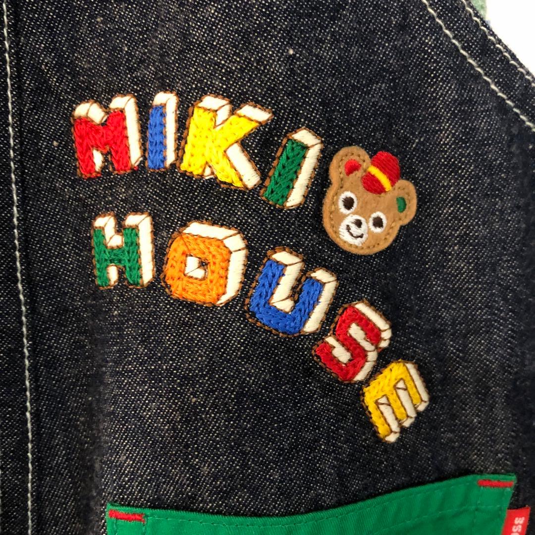 ミキハウス☆新品タグ付きデニムオーバーオール プッチー君☆豪華刺繍☆Bスタンプ