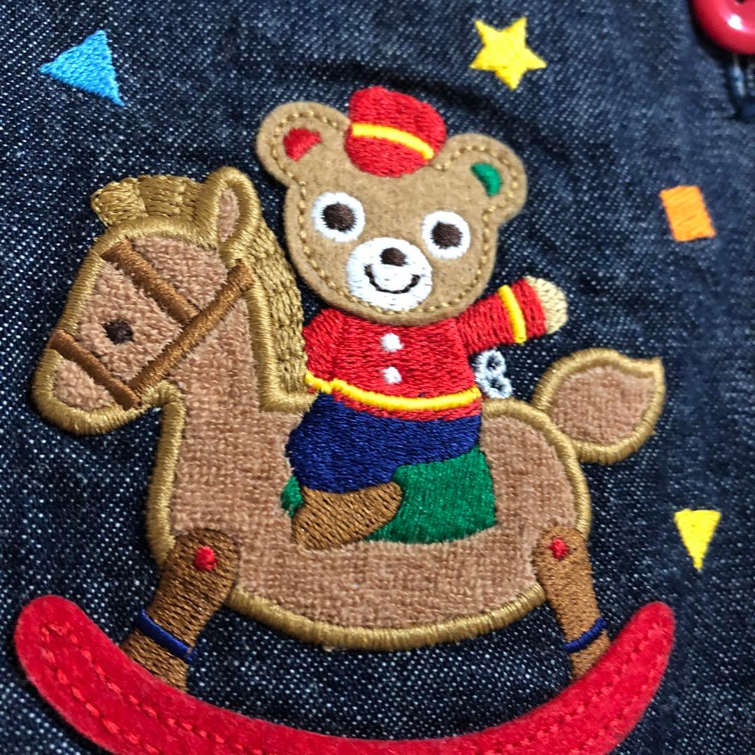 ミキハウス☆新品タグ付きデニムオーバーオール プッチー君☆豪華刺繍☆Bスタンプ