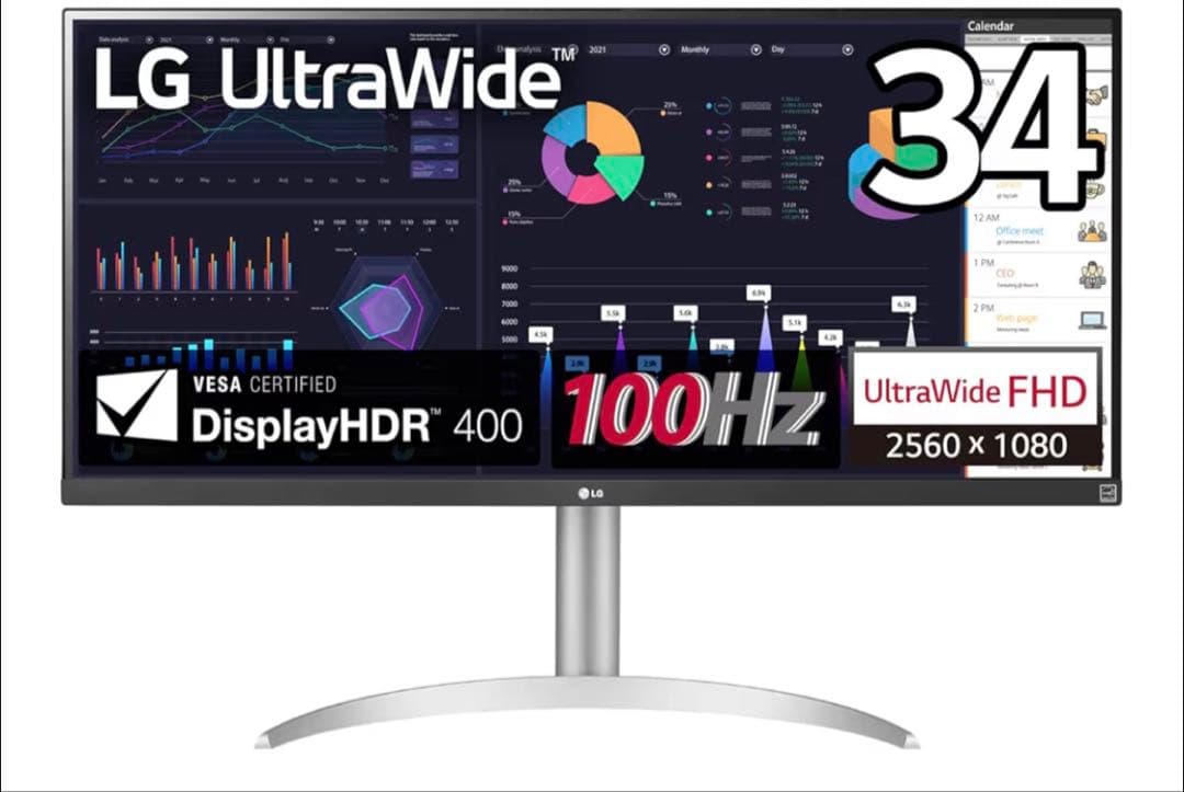 【送料無料・美品】LG ウルトラワイドモニター 34WQ650-W 34インチ