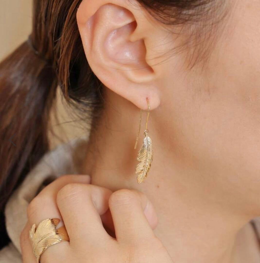 【片耳！】Manon Jewelry/フェザー　ピアス（S）14k YG