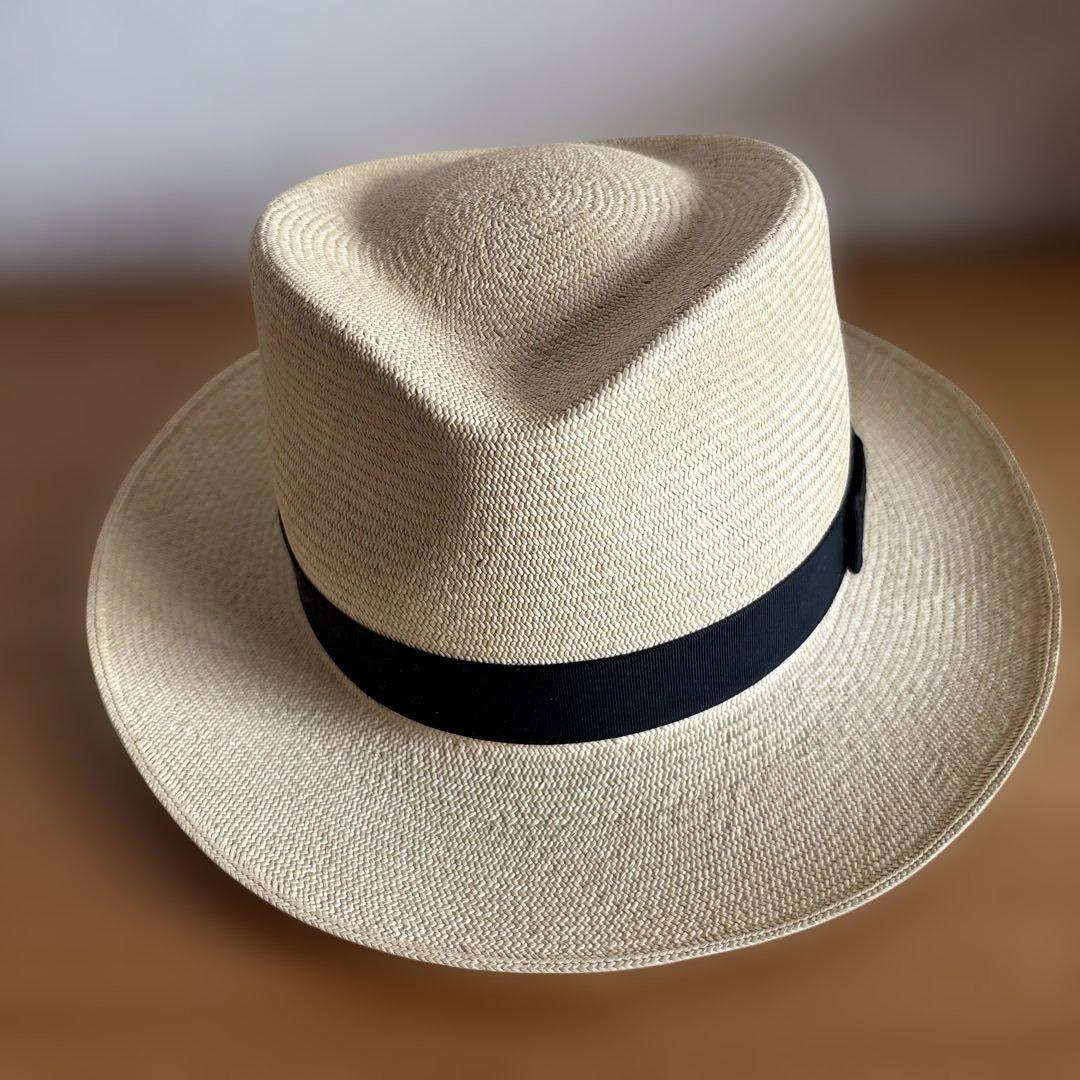 NEWT ベージュ パナマ帽　ブラックリボン