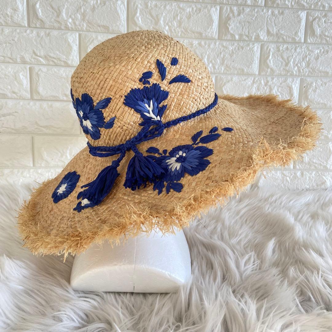 ケイトスペード　ラフィア　花柄　麦わら帽子　ハット
