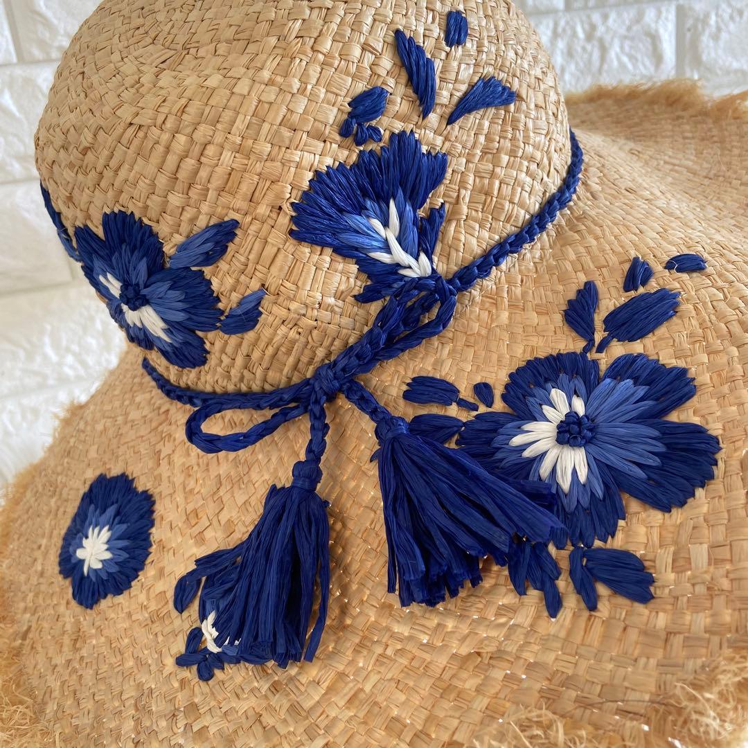 ケイトスペード　ラフィア　花柄　麦わら帽子　ハット