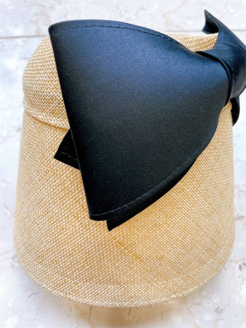 マッテルリ　サンバイザー　帽子　麦わら帽子　57cm　黒色　リボン　レディース