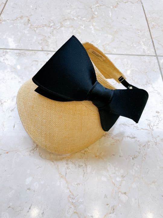 マッテルリ　サンバイザー　帽子　麦わら帽子　57cm　黒色　リボン　レディース