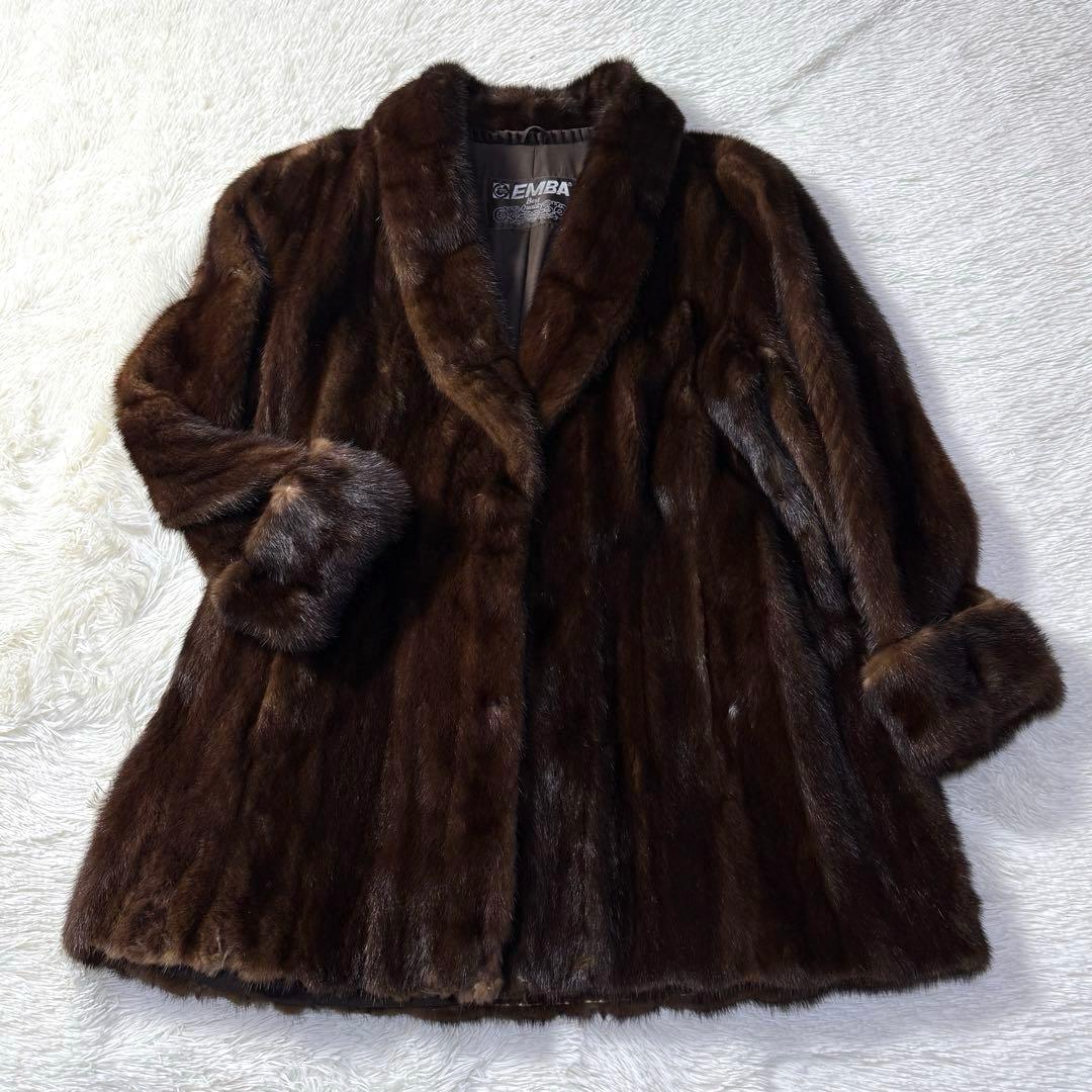 EMBA エンバ ミンク 本毛皮 ファーコート ダークブラウン L相当 艶