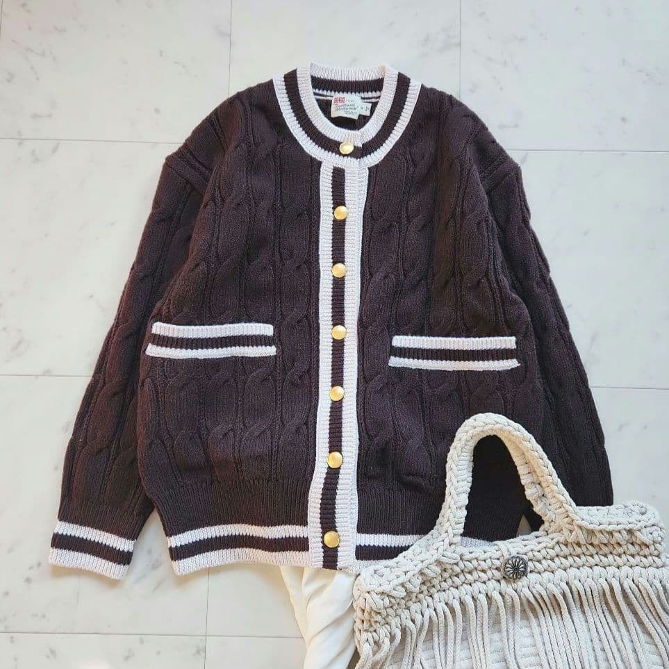 美品 トラディショナルウェザーウェア カーディガン 茶色 ゆったりめ 金ボタン
