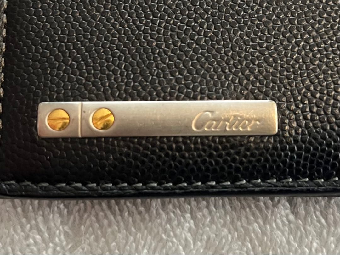 【美品】カルティエ カードケース 名刺入れ　ブラックレザー シルバー金具
