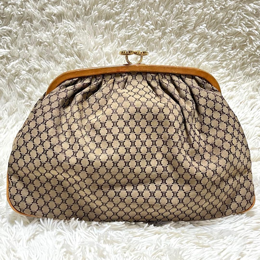 オールド　セリーヌ　ヴィンテージ　マカダム柄　ポーチ　クラッチバッグ　がま口