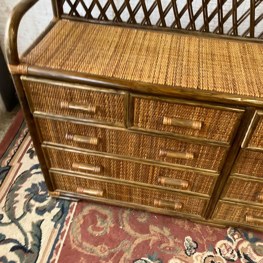 昭和レトロ ラタンサイドボード テレビ台 古家具 4段10杯 引き出し箪笥