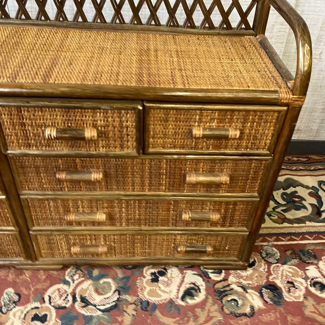 昭和レトロ ラタンサイドボード テレビ台 古家具 4段10杯 引き出し箪笥