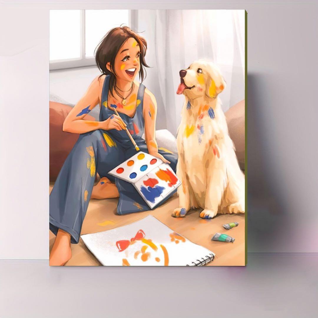 アートと犬のイラスト