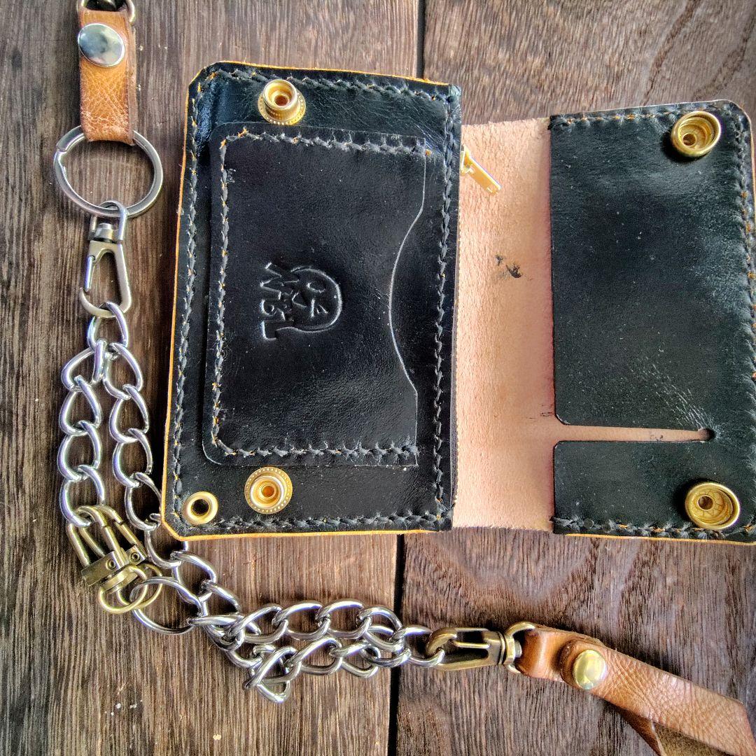 ミドルサイズ　トラッカーウォレット　蹄鉄　手染め