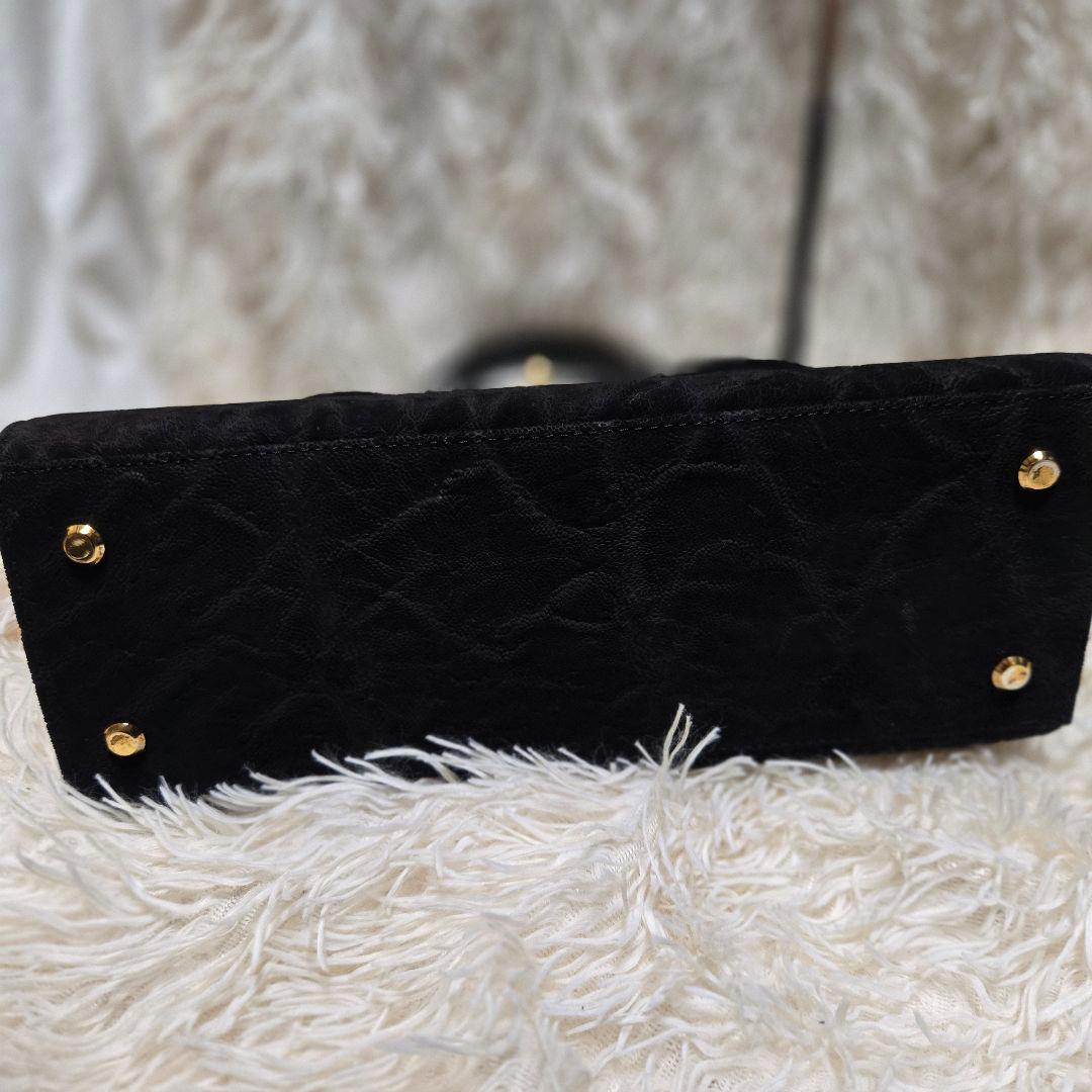 希少 エレファント レザー ブラック グレー 象 ハンドバッグ カデナ　ゴールド