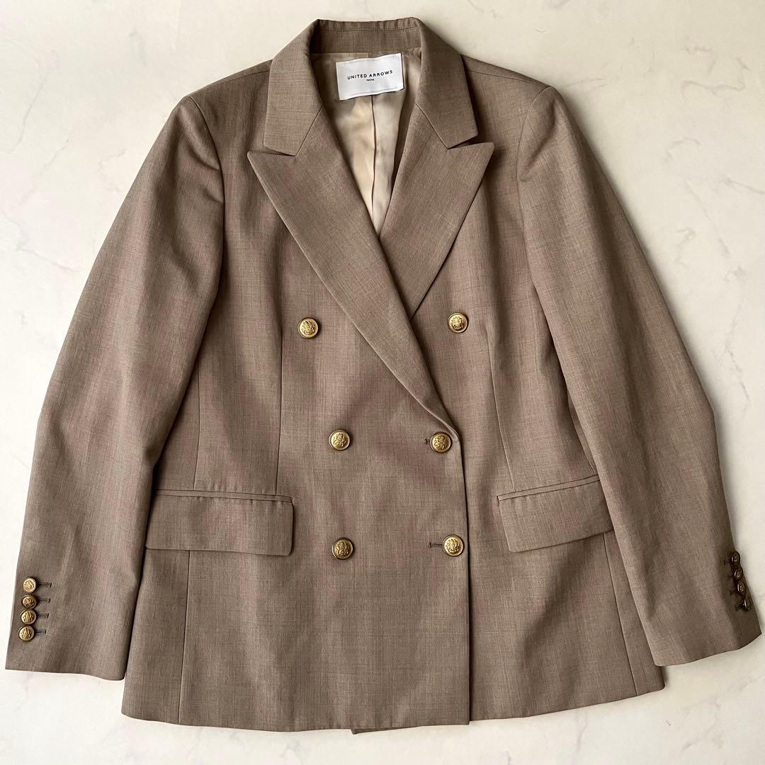 ユナイテッドアローズ 金ボタン ダブル テーラードジャケット ベージュ ウール