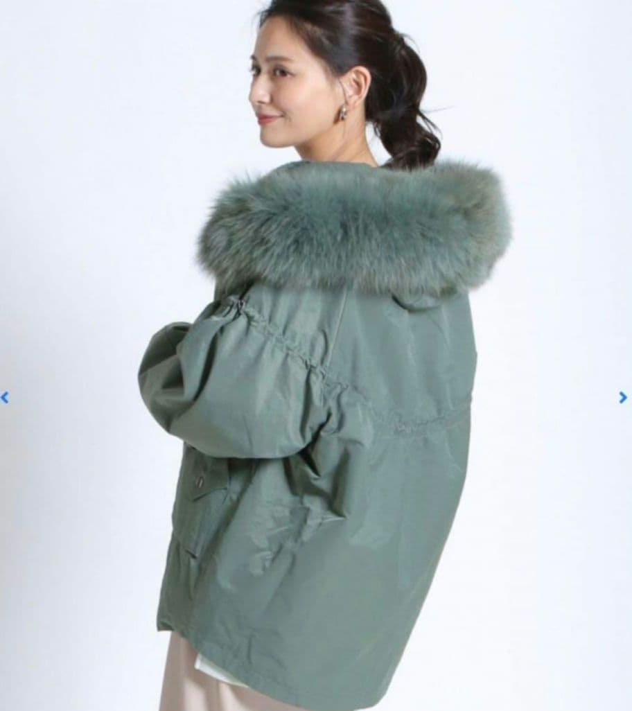 グリーン モッズコート ファー付きフード
