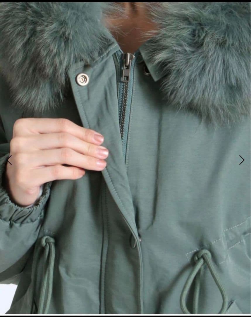 グリーン モッズコート ファー付きフード