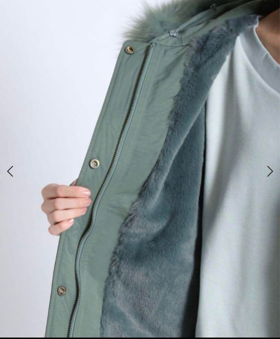 グリーン モッズコート ファー付きフード