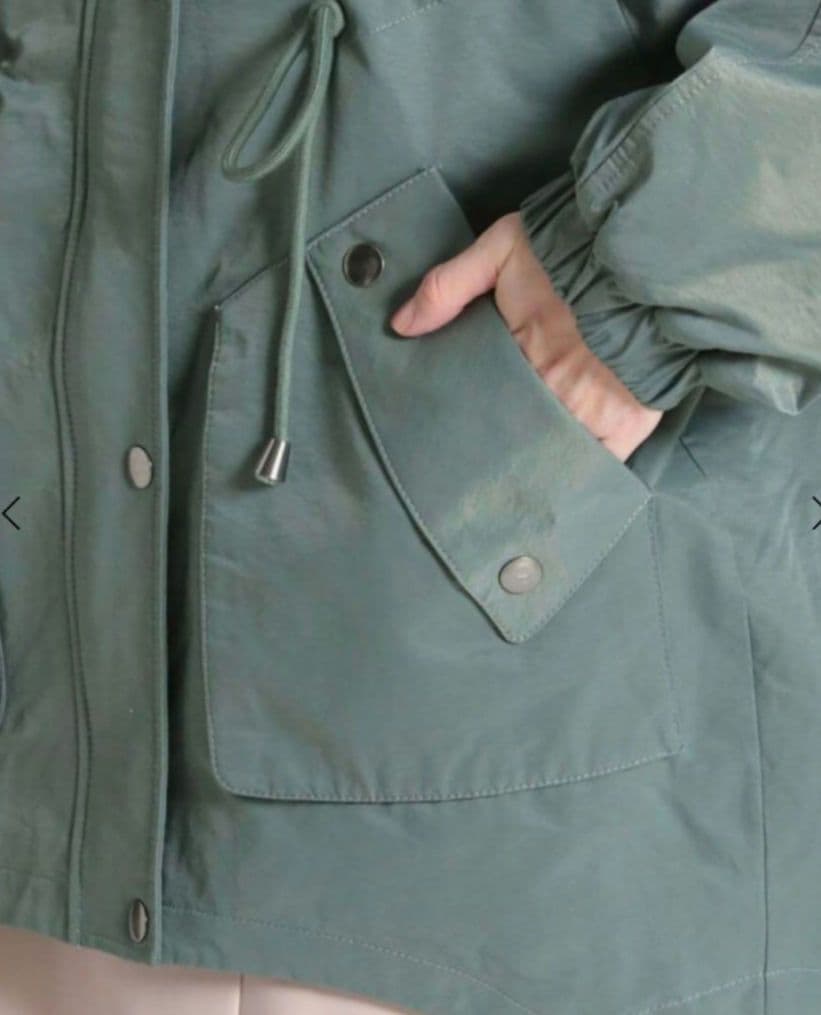 グリーン モッズコート ファー付きフード