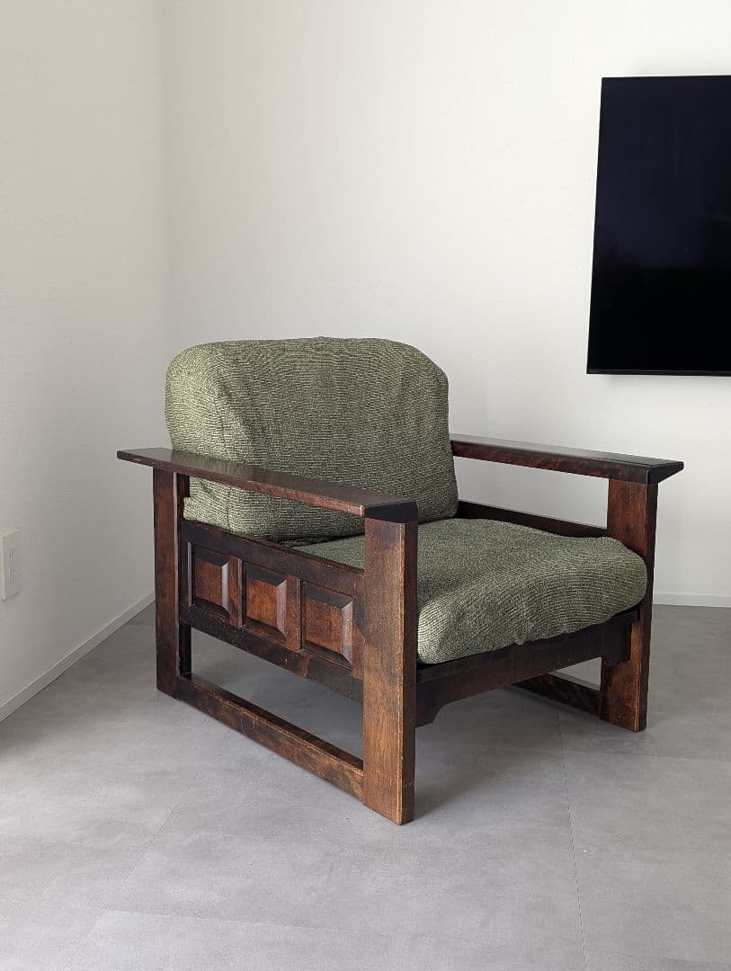 USED/北海道民芸家具 一人掛けソファ 飛騨産業 和モダン カバ材