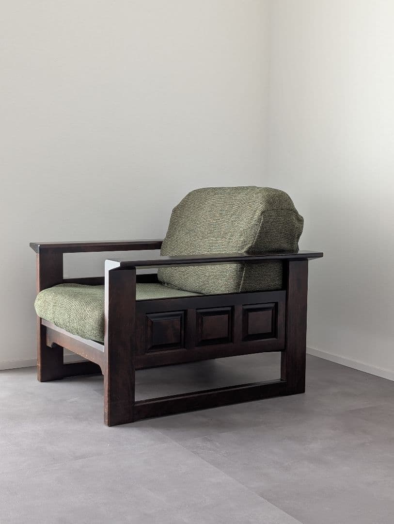 USED/北海道民芸家具 一人掛けソファ 飛騨産業 和モダン カバ材