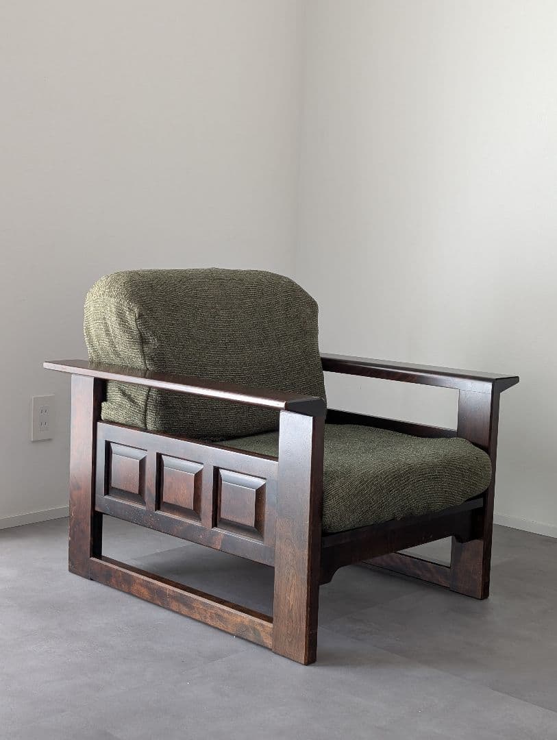 USED/北海道民芸家具 一人掛けソファ 飛騨産業 和モダン カバ材