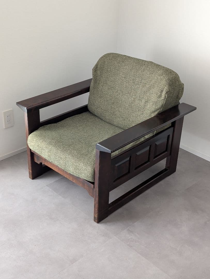 USED/北海道民芸家具 一人掛けソファ 飛騨産業 和モダン カバ材