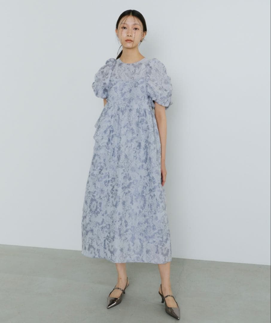 ANDRESD バブルスリーブジャガードドレス　Sサイズ