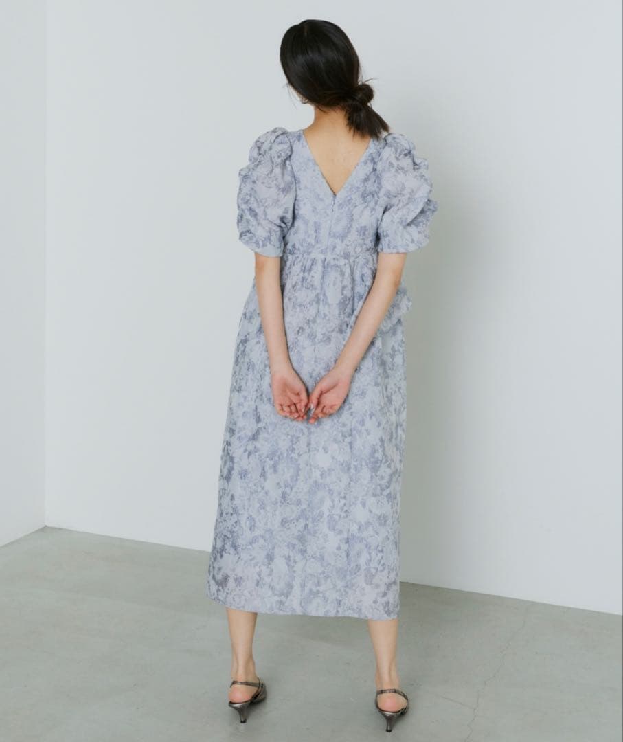 ANDRESD バブルスリーブジャガードドレス　Sサイズ