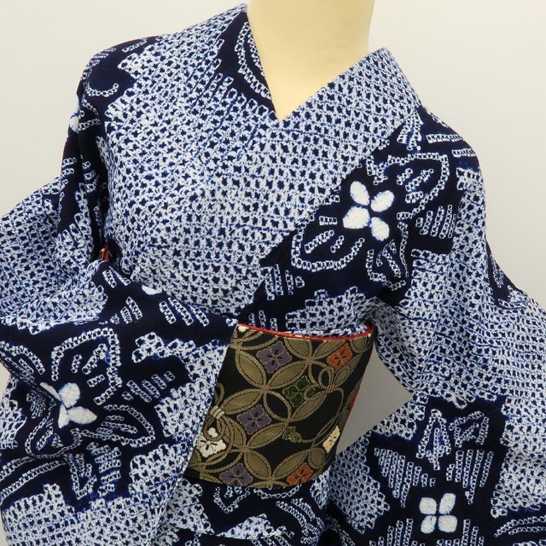 美品 有松鳴海絞り トールサイズ 綿 高級浴衣 着物 A3127
