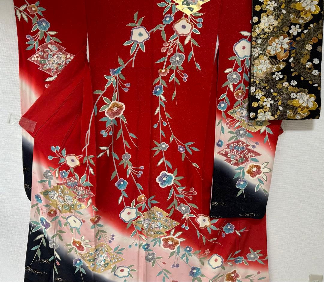 【 最終値下げ 】 豪華振袖５点セット！！　金通し　花柄　着物スキ倶楽部１９４