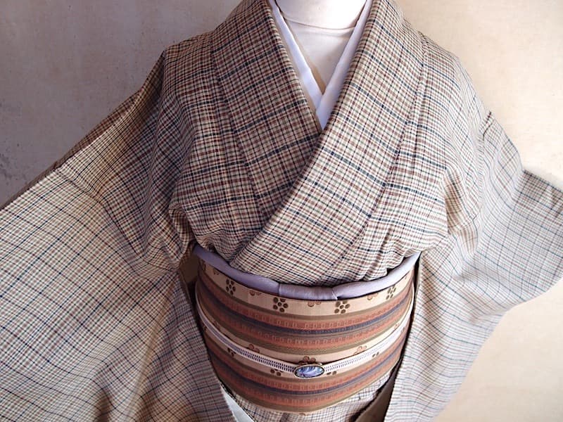 袋名古屋帯（縞に梅鉢文）長372　全通総柄　正絹美品