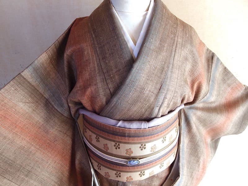 袋名古屋帯（縞に梅鉢文）長372　全通総柄　正絹美品