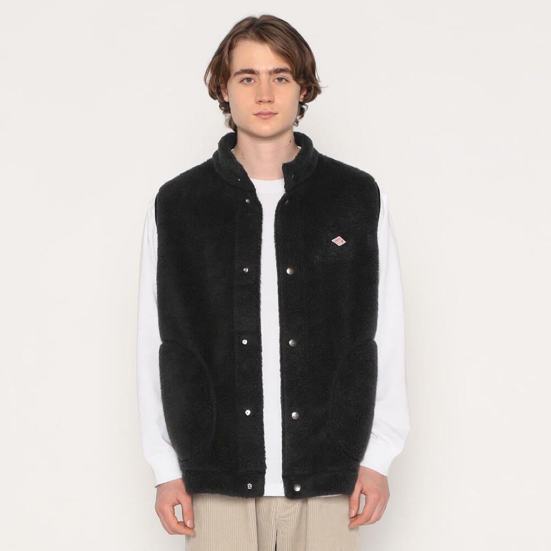 新品 DANTON ダブルフェイス ボア スタンドカラー ベスト ブラック M