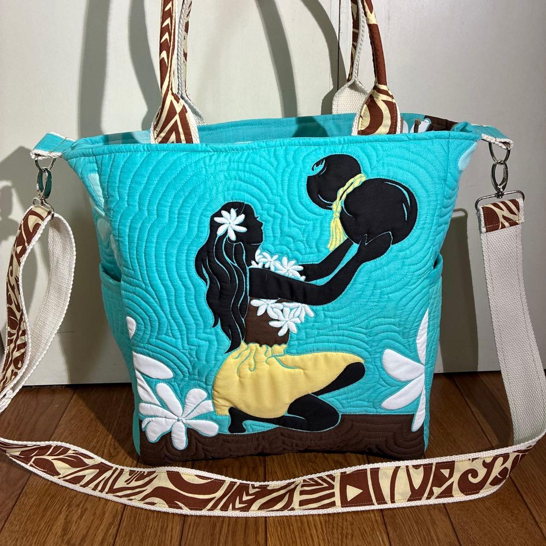 ハワイアン　ミシンキルト　2ウェイバッグ　フラガール